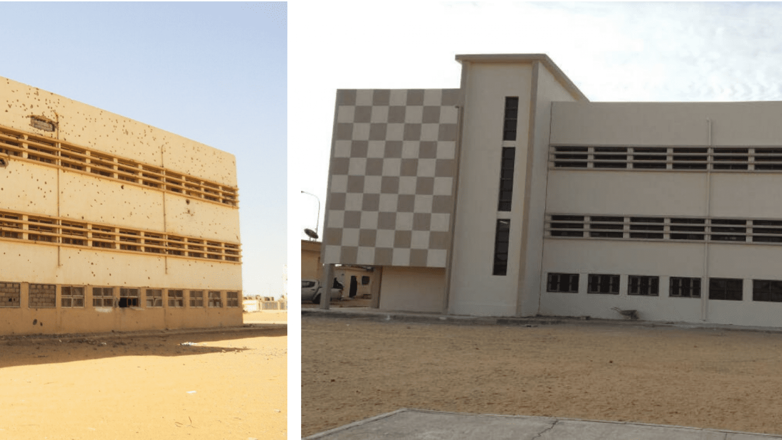 Alqurania School in Ubari before and after renovation. Photos by Ali Alshareef/ ©UNDP Libya