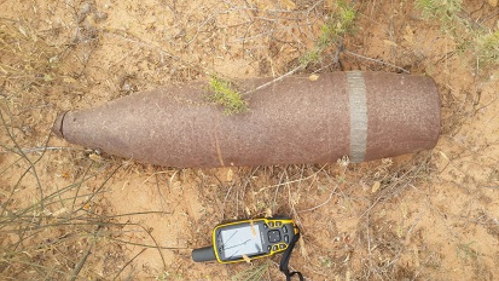 Unexploded ammunition measuring 105mm in diameter 